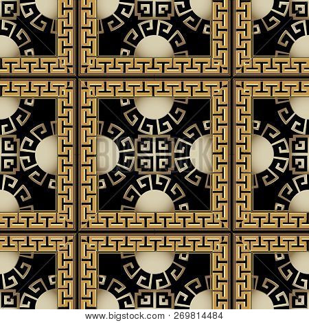 3d Checkered Vintage Greek Vector Seamless Pattern. Striped Orna