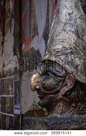 Naples, Italy - 04 November, 2018. Monument Of Pulcinella In Napoli