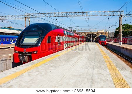 Moscow, Russia - June 23, 2018: Double-decker Aeroexpress Train In Moscow