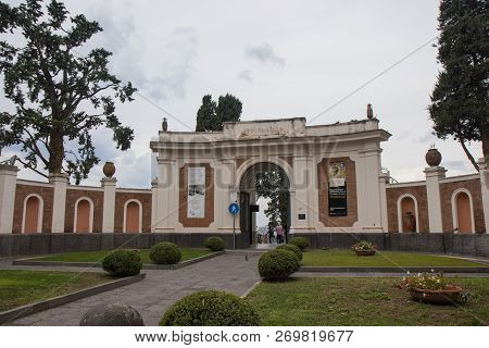 Ercolano,italy - 04 November, 2018.entrance  In The Ercolano Archaeological Park In Rainy Day