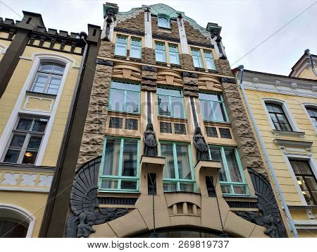 House Decorated With Dragons And Egyptian Looking Ladies In Tallinn, Estonia