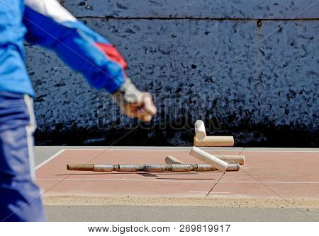 Gorodki -  Russian Folk Sports Game. In This Game You Need Specific Distances To Smash Figures Made 