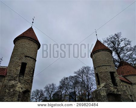 Tallin, Estonia - Viru Gate And Sky Scrapers On Cloudy Day