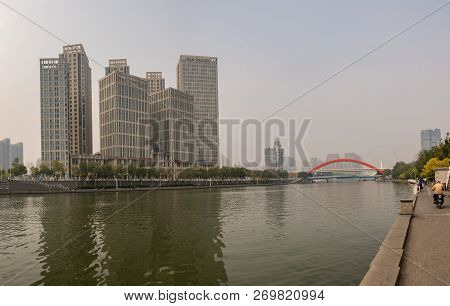 Tianjin, China - 21 October 2018: Tientsin Eye Ferris Wheel In Tianjin