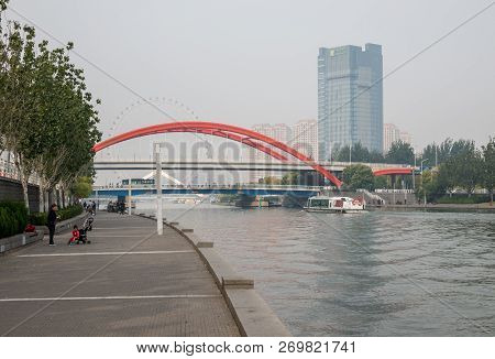 Tianjin, China - 21 October 2018: Tientsin Eye Ferris Wheel In Tianjin