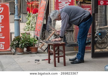 Tianjin, China - 21 October 2018: Ancient Cultural Street Or Guwenhua Jie Is Shopping Street In Tian