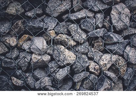 Gabion Stone Wall And Lattice Background Protective Stones Texture