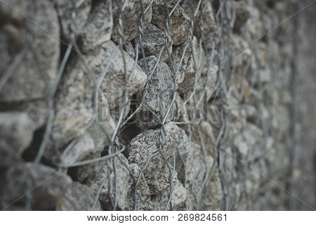 Gabion Stone Wall And Lattice Background Protective Stones Texture