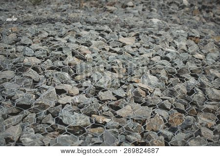 Gabion Stone Wall And Lattice Background Protective Stones Texture