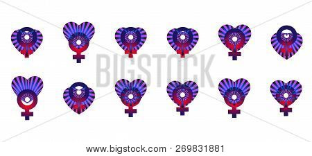 Creative Striped Heart With Gender Sign Women For Valentines Day And 8 March. A Symbol Of Love Viole
