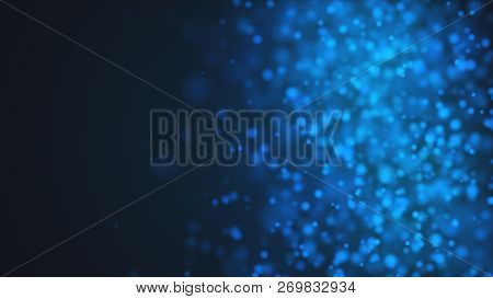 Many Blue Glittering Particles In Space, Slow Motion, Computer Generated Abstract Background, 3d Ren
