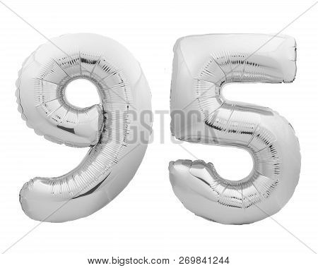 Silver Chrome Number Number 95 Ninety Five Made Of Inflatable Balloon On White