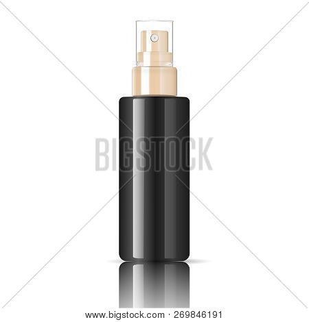 Black Cosmetic Glossy Plastic Or Glass Bottle With Dispenser Spray Pump. Sprayer Liquid Container Fo