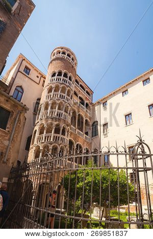Venice, Italy - June 15, 2016:  Palace Contarini Del Bovolo, Beautiful Spiral Staircase In Gothic St