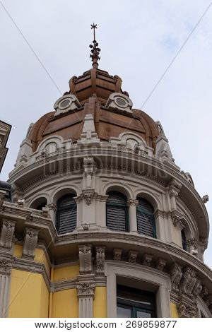 Facade Of A Beautiful Old Building In Oviedo, Spain