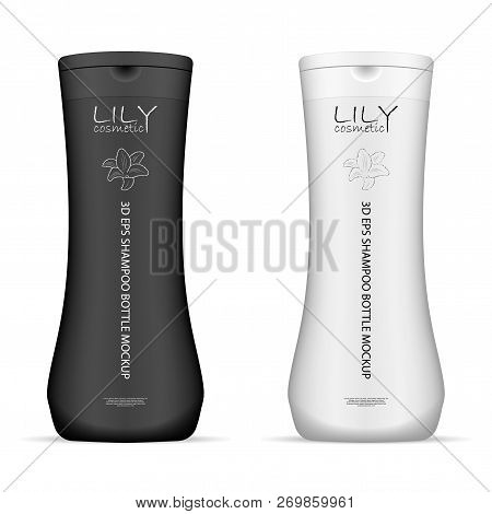 Blackand White Cosmetic Product Bottles Mockup Set. Realistic Containers For Shampoo, Gel, Liquid So