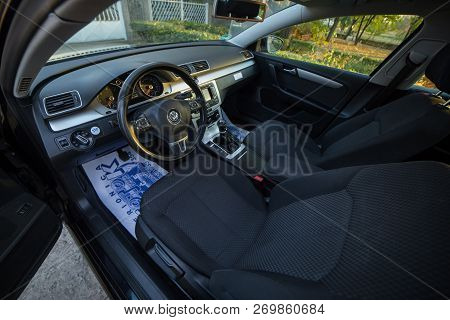Belgrade, Serbia, October 14. 2018 : Passat B7 Blue Motion Front Seats And Steering Wheel