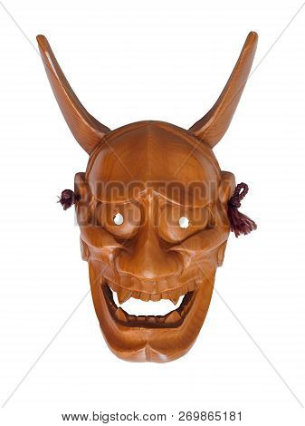 Hannya,face Of Traditional Japanese Theater Masks Made Of Wood On White Background