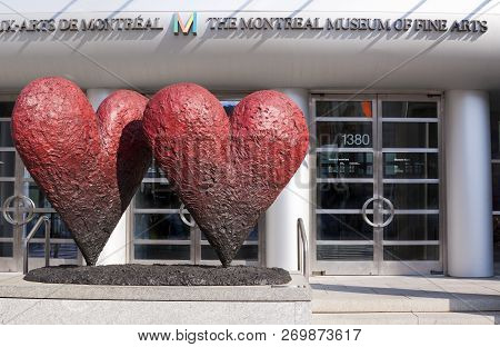 Montreal, Quebec, August 21, 2017 - Horizontal Close Up Of Two Hearts Displayed In Front Of The Muse