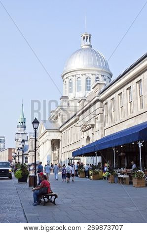 Montreal, Quebec, August 21, 2017 - Vertical View Of The Bonsecours Market, Filled With Tourists, In