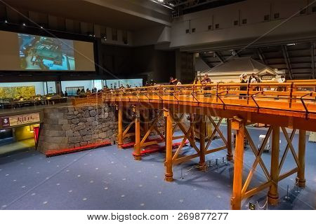 Tokyo, Japan - April 25 2018: Edo Tokyo Museum Permanent Exhibition Vividly Illustrates The Past Of
