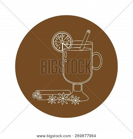 Vector Illustration With Irish Glass With Mulled Wine, Cinnamon Stick, Cardamon And Orange Slice On 