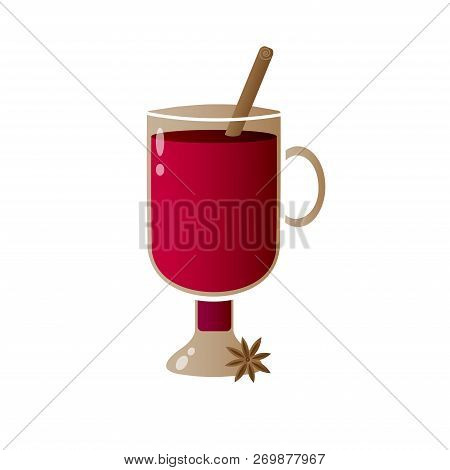 Vector Illustration With Irish Glass With Mulled Wine, Cinnamon Stick And Cardamon