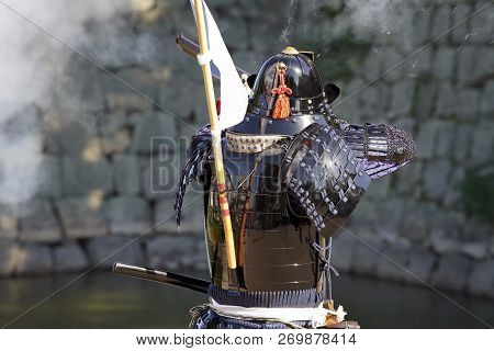 Kagawa, Japan - October 28, 2018: Ancient Firelock Rifle Fighters At Marugame Historical Battle Fest