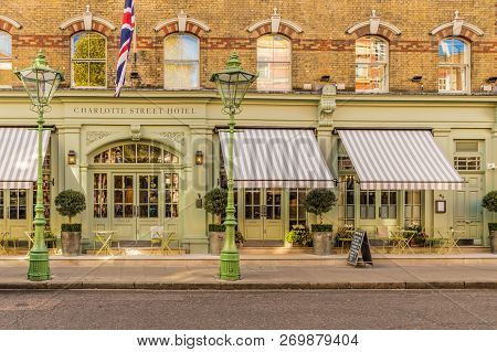 London. November 2018. A View Of The Charlotte Street Hotel In London