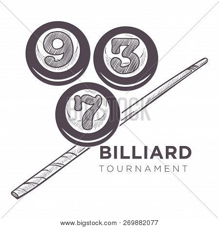 Poolroom Logo Monochrome Sketch Outline Vector Illustration.
