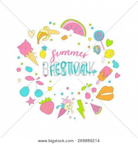 Cute Girl Teenager Colored Summer Icon Sticker, Fashion Cute Teen And Princess Icons. Magic Cute Obj