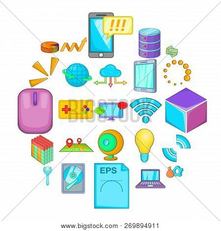 Data Center Icons Set. Cartoon Set Of 25 Data Center Icons For Web Isolated On White Background