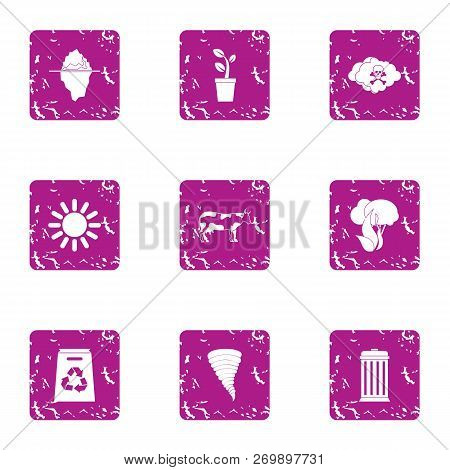 Energy Recirculation Icons Set. Grunge Set Of 9 Energy Recirculation Icons For Web Isolated On White
