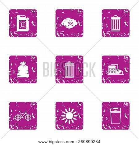 Waste Remuneration Icons Set. Grunge Set Of 9 Waste Remuneration Icons For Web Isolated On White Bac
