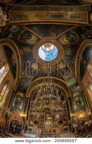 Bucharest, Romania - July 16, 2018: Inside Of The Orthodox Church Of Zlatari Located On Calea Victor