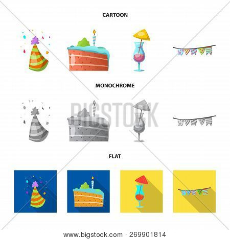 Vector Illustration Of Party And Birthday Symbol. Set Of Party And Celebration Vector Icon For Stock
