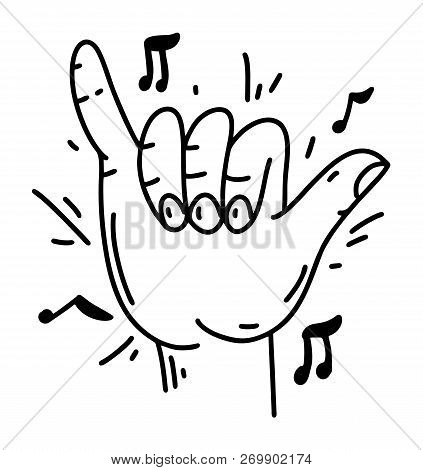 Shaka Hand Sing. Hand Drawn Vector Illustration Isolated.