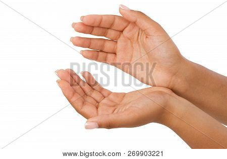 Afro American Hand Two Palm, Handbreadth Isolated On A White Background