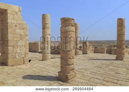 Avdat, Israel - September 23, 2017: These Are The Ruins Of The Nabatean Temple In The Acropolis Of T