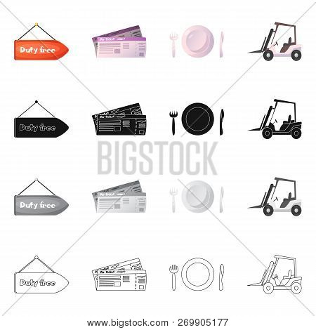 Vector Design Of Airport And Airplane Icon. Set Of Airport And Plane Vector Icon For Stock.