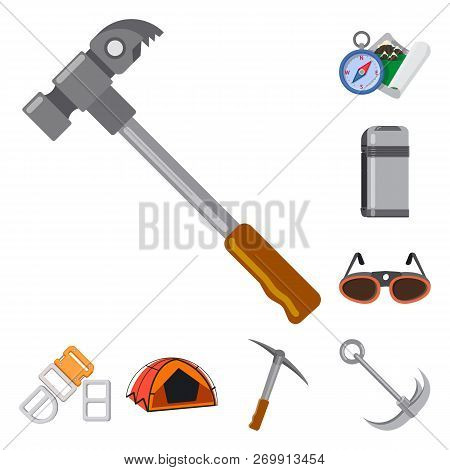 Vector Design Of Mountaineering And Peak Symbol. Set Of Mountaineering And Camp Vector Icon For Stoc