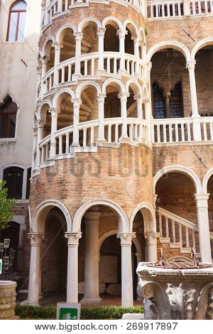 Palace Contarini Del Bovolo, Beautiful Spiral Staircase In Gothic Style, Venice, Italy