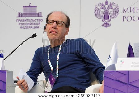 ST. PETERSBURG, RUSSIA - NOVEMBER 15, 2018: Steve Fuller, American philosopher-sociologist participates in discussion during Saint-Petersburg International Cultural Forum