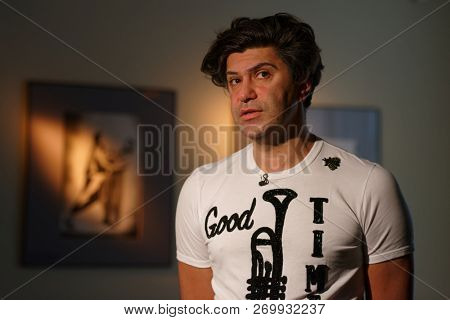 ST. PETERSBURG, RUSSIA - NOVEMBER 15, 2018: Nikolai Tsiskaridze, the principal of the Vaganova Ballet Academy talks with press during Saint-Petersburg International Cultural Forum