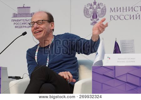 ST. PETERSBURG, RUSSIA - NOVEMBER 15, 2018: Steve Fuller, American philosopher-sociologist participates in discussion during Saint-Petersburg International Cultural Forum
