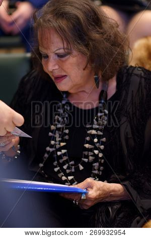 ST. PETERSBURG, RUSSIA - NOVEMBER 17, 2018: Claudia Cardinale, Italian actress starred in the Red Tent movie during Saint-Petersburg International Cultural Forum