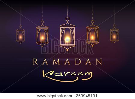 Ramadhan Background. Ramadan Greeting Card Vector Background, Arabic Mubarak Ramzan Night Lanterns I