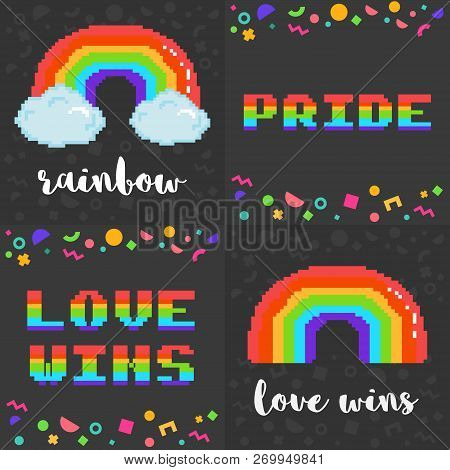 Vector Set Of Four 8 Bit Pixel Art Lgbt Posters