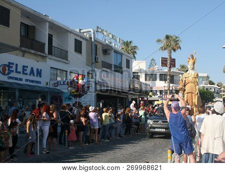 Paphos, Cyprus, May 29th, 2016: Traditional Flower Festival Anthestiria, Parade Along Poseidonos Ave