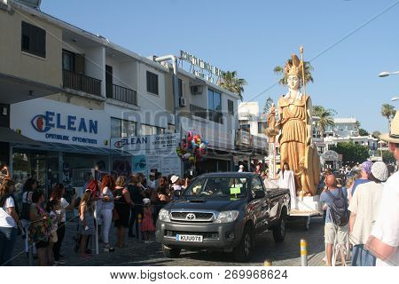 Paphos, Cyprus, May 29th, 2016: Traditional Flower Festival Anthestiria, Parade Along Poseidonos Ave